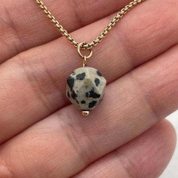 New Jolli Molli Layered Necklace Gold Tone Dalmatian Jasper Stone Pendant - Picture 5 of 6